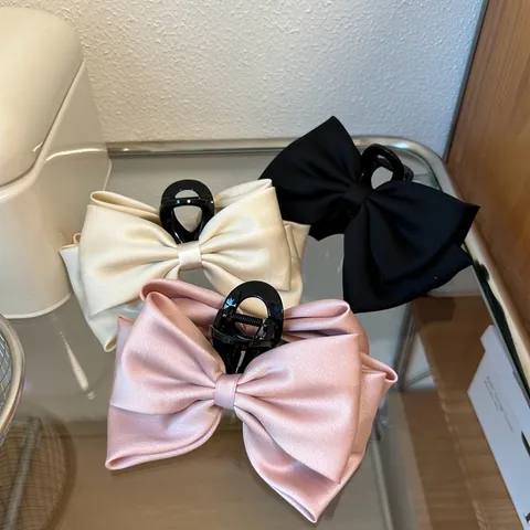 Pinza de Garra para el Cabello con Lazo de Satén Grande Retro Doble Capa Tela Shark Clip para Mujer Accesorios Elegantes