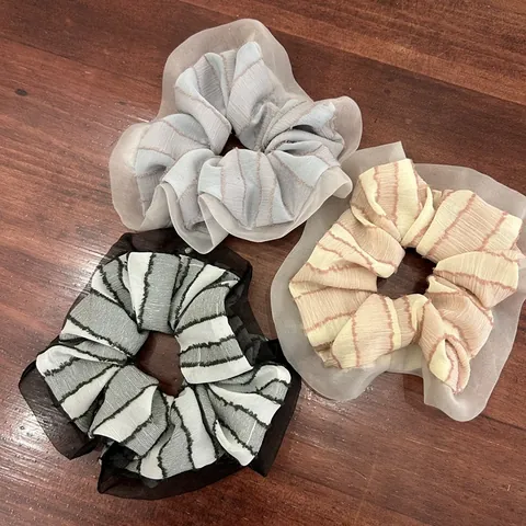Coletero de Malla a Rayas para Mujer Estilo Coreano Minimalista Plisado Elegante de Organza a Capas Accesorio para el Cabello