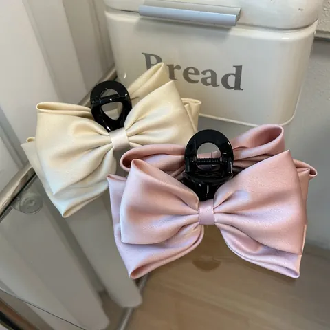 Pinza de Garra para el Cabello con Lazo de Satén Grande Retro Doble Capa Tela Shark Clip para Mujer Accesorios Elegantes