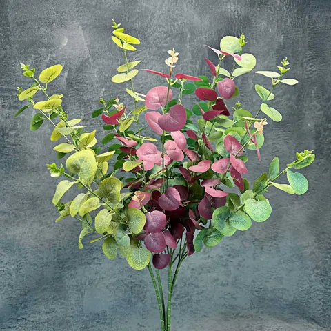 Manojo de Hojas de Eucalipto Artificiales de Tela de Seda Verde para Decoración del Hogar y Bodas Adorno de Flores Falsas Planta Verde