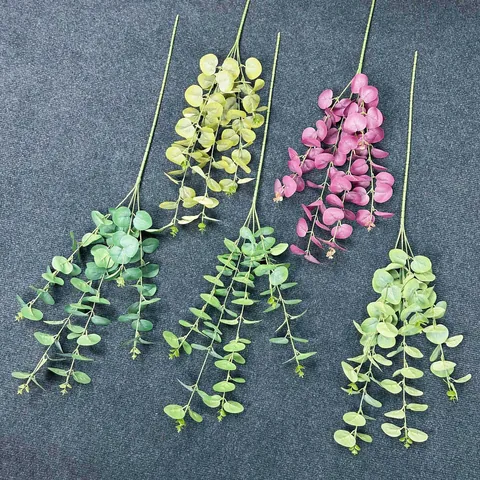 Manojo de Hojas de Eucalipto Artificiales de Tela de Seda Verde para Decoración del Hogar y Bodas Adorno de Flores Falsas Planta Verde
