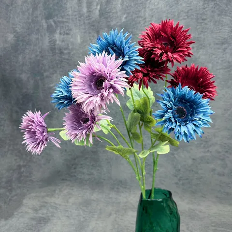 75cm Artificial 3-Head Gerbera Daisy Satin Flower Long Stem Faux African Daisy For Home Living Room Wedding Party Decor