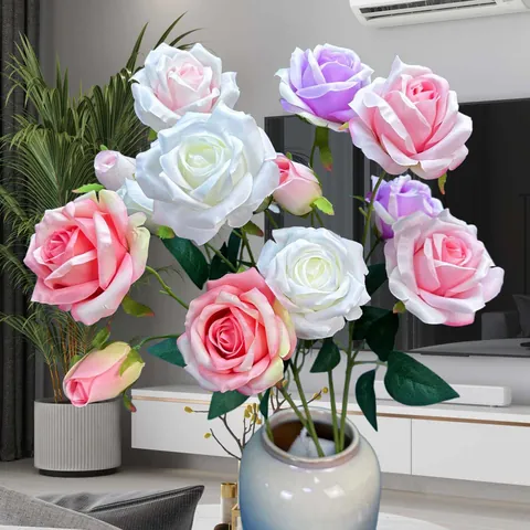 Künstliche Schneerose Satin Blumenzweig Mehrere Köpfe Für Zuhause Wohnzimmer Hochzeitsdekoration Fotografie Requisiten Verschiedene Farben