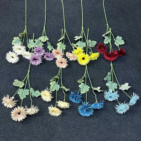75cm Artificial 3-Head Gerbera Daisy Satin Flower Long Stem Faux African Daisy For Home Living Room Wedding Party Decor
