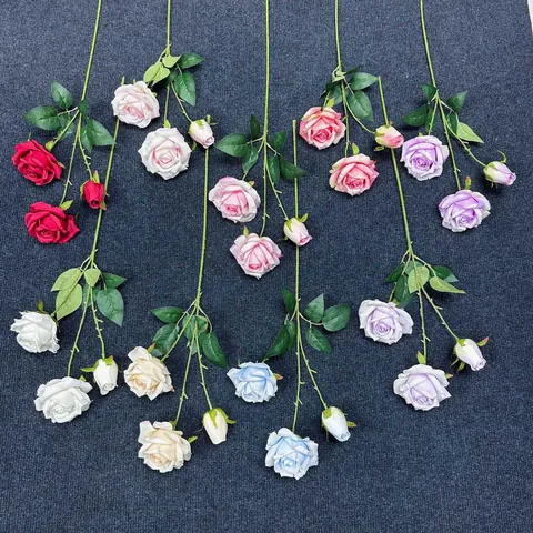 Künstliche Schneerose Satin Blumenzweig Mehrere Köpfe Für Zuhause Wohnzimmer Hochzeitsdekoration Fotografie Requisiten Verschiedene Farben