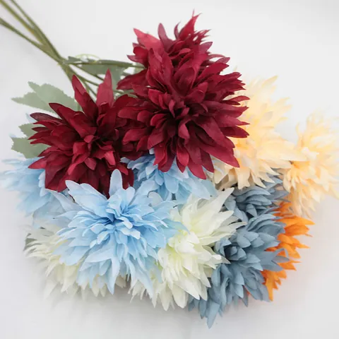 Luxury Artificial Peony Flower Multi Head Satin Dahlia Bouquet For Home Wedding Decor Photography Props Large Fake Floral Stem