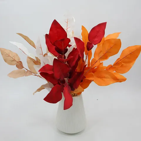 Artificial Pomelo Leaf Bundle Satin Fabric Plastic Branch 4 Forks Decoration For Home Wedding Office Photography Props