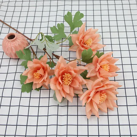 5 Heads Artificial Ice Mountain Snow Lotus Satin Flower Vintage Bouquet For Home Wedding Decoration Photography Props