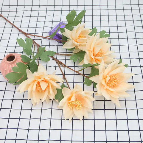 5 Heads Artificial Ice Mountain Snow Lotus Satin Flower Vintage Bouquet For Home Wedding Decoration Photography Props