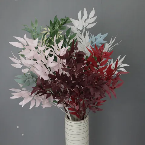 Artificial Willow Leaf Branch Fabric Plastic Greenery For Wedding Home Hotel Decoration Forest Style Multi Branched Plant Photography Prop