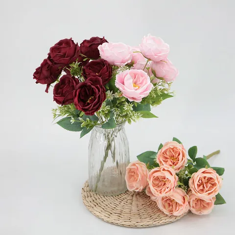 Bouquet de Pivoines en Soie Fleurs Artificielles Austin Rose pour Décoration Mariage Maison Composition Florale Rétro Européenne