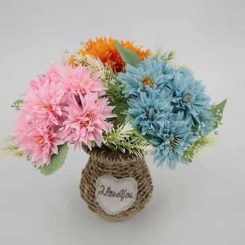 European Artificial African Daisy Hand Tied Bouquet Fabric Gerbera For Wedding Home Decor Photography Props Floral Decor
