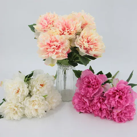 Bouquet di Fiori di Peonia Artificiale in Tessuto di Raso Grandi Fiori Finti per Decorazioni Domestiche Matrimonio Accessori Fotografici Centrotavola