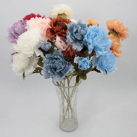 62cm 3 Heads Artificial Peony Silk Fabric Flower Stem For Wedding Home Party Decoration Photography Props Multi Colors