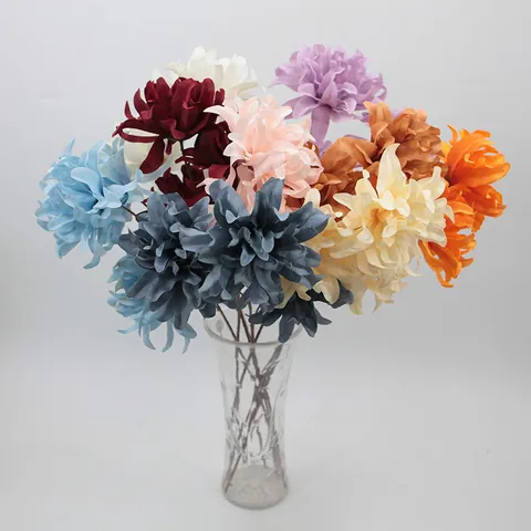 Tallo de Flor de Dalia Artificial de 3 Cabezas en Tela de Seda Para Decoración de Casa Boda Fiesta Arreglo Floral Accesorio de Fotografía Multicolor