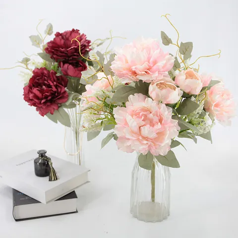 Artificial Peony Flower Bouquet Silk Fabric Faux Peonies For Home Wedding Decoration Photography Props European Vintage Style