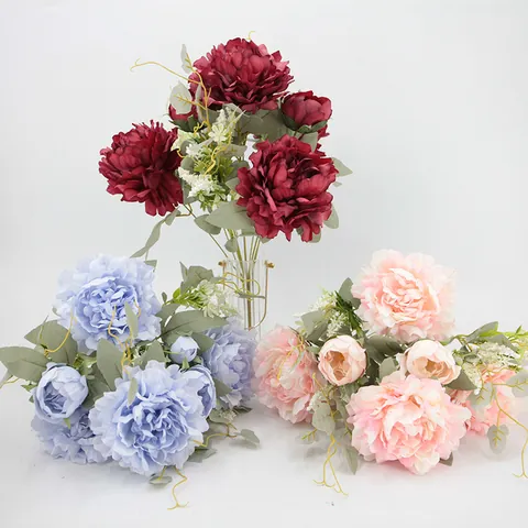 Artificial Peony Flower Bouquet Silk Fabric Faux Peonies For Home Wedding Decoration Photography Props European Vintage Style