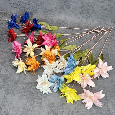 Artificial Lily Flower Branches Silk Fabric Plastic Stem Faux Lily For Wedding Home Office Garden Decor Outdoor Photography Prop Party Decoration