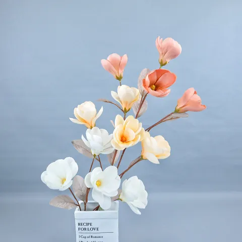 Realistische Künstliche Magnolien Blumen Mehrere Köpfe Seidenstoff Falsche Blumen Für Hochzeit Haus Party Deko Foto Requisiten