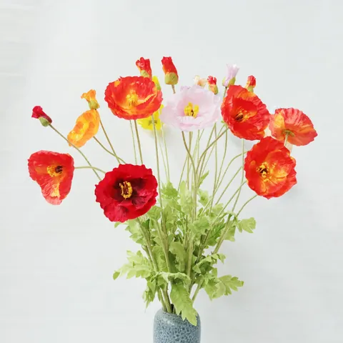 Flor De Amapola De Seda Artificial Grande Tallo Flocado Tallo Único Amapola Silvestre Falsa Para Boda Hogar Decoración Accesorios Fotografía