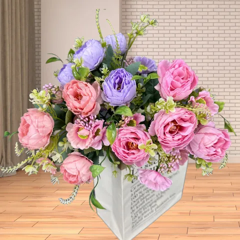 Bouquet di Fiori di Raso di Peonia Rosa Artificiale Stile Pastorale Decorazione Floreale per Tavolo da Matrimonio in Casa Accessori