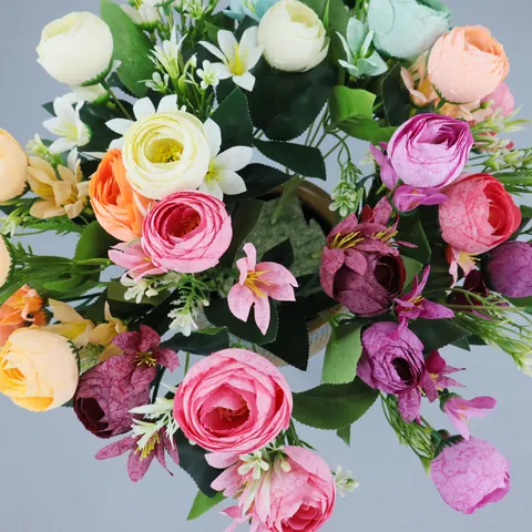Ramo de Flores de Camelia y Rosa Artificial Tela Plástico Planta de Simulación Para Decoración del Hogar Boda Fiesta