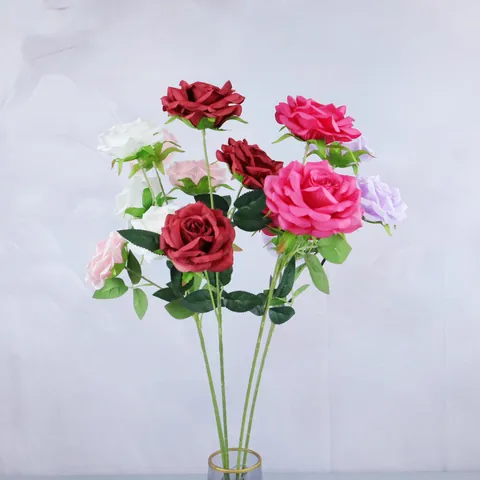 Realistic Silk Fabric Triple Head Artificial Rose Bouquet For Wedding Decoration Home Table Centerpiece Photography Prop Artificial Flowers