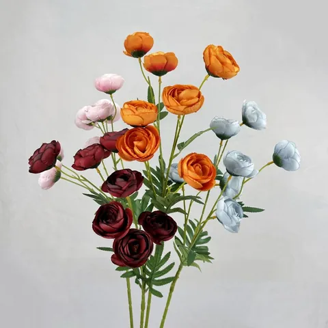 7 Heads Artificial Camellia Silk Flower Stem Faux Ranunculus For Wedding Party Home Decor Office Photography Props Floral Arrangement