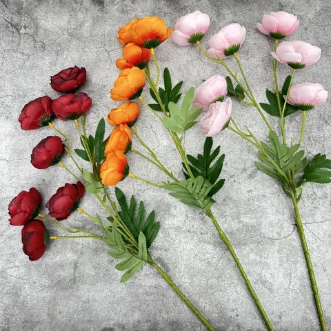 7 Heads Artificial Camellia Silk Flower Stem Faux Ranunculus For Wedding Party Home Decor Office Photography Props Floral Arrangement
