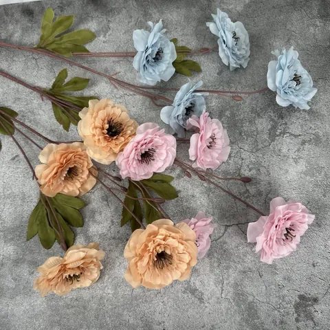 Flor de Peonía de Simulación Cuatro Cabezas Peonía de Varias Capas Flor de Seda Artificial para Decoración del Hogar de la Boda Accesorios de Fotografía