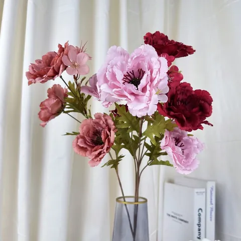 Vintage Künstliche Pfingstrosen Mit 3 Köpfen Einzelstamm Satin Kunstblumen Hochzeit Haus Hotel Party Blumendekoration
