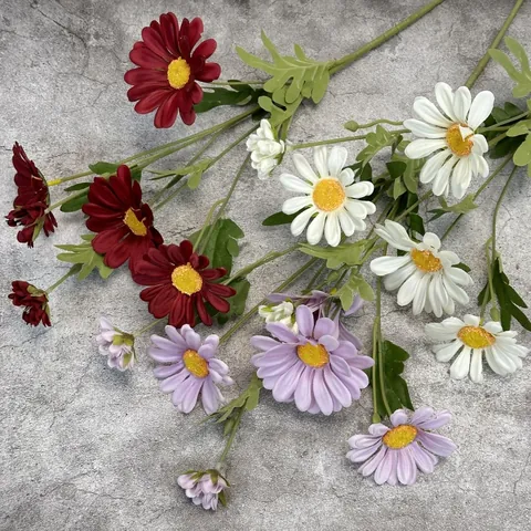 Flores de Seda de Margarita Artificial de 6 Cabezas Tallo Largo Flores de Margaret Falsas para Decoración de Mesa de Hotel de Boda en el Hogar Accesorios de Fotografía