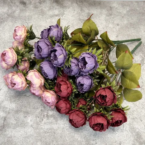 Bouquet de Pivoines et Roses Artificielles Fleurs en Tissu Satin Vintage pour Décoration de Mariage Maison Photographie Ornement