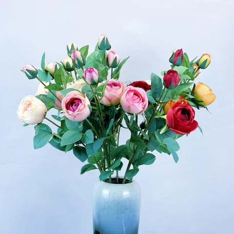 Europäischer Stil Mehrkopf Künstliche Rose Satin Blume Gefälschte Rosenstiel Für Haus Hochzeit Dekor Fotografie Requisiten