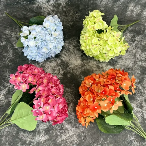 Artificial Hydrangea Satin Flowers Multi Head Fake Floral Bouquet For Wedding Home Table Decor Photography Props Garden Decoration