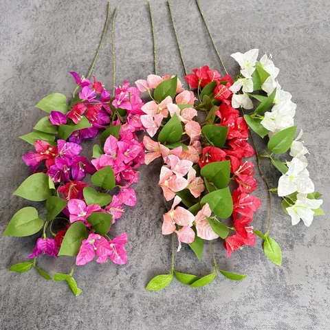Artificial Bougainvillea Branch Realistic Faux Flower Satin Plastic Floral Stem For Home Wedding Party Outdoor Decoration