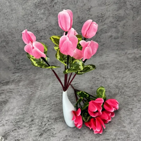 Artificial Cyclamen Silk Fabric Flower Bouquet Seven Forks Faux Greenery Plant For Home Wedding Hotel Office Indoor Outdoor Decorative Flower Arrangement