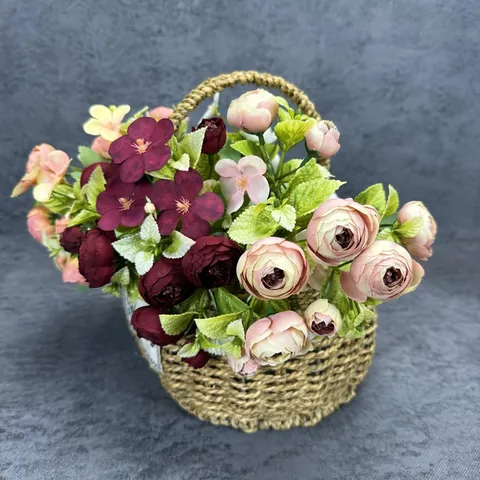 European Style Artificial Tea Rose Bouquet With Satin Flower Buds For Wedding Home Decor Photography Props Floral Arrangement