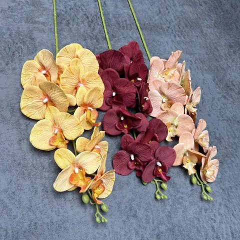 3D Gedruckte 9 Köpfe Schmetterlingsorchidee Künstliche Blume Seide Phalaenopsis Einzelner Zweig Für Hochzeit Haus Deko Fotografie