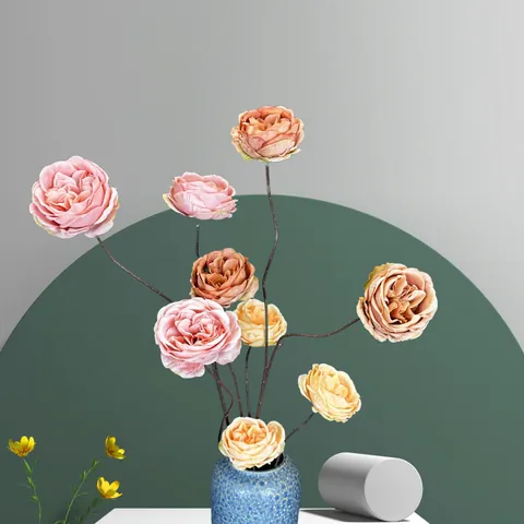 Künstliche Austin Rose Seidenblume Dreikopf Vintage Rosenzweig Für Hochzeit Zuhause Tischdeko Fotografie Requisiten