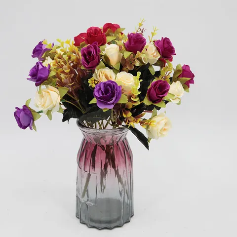 Artificial Rose Bouquet Satin Fabric Faux Flowers For Home Wedding Decoration Table Centerpiece Multi Head Floral Decor