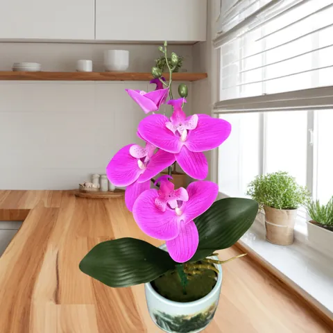 Realistic 4-Head Artificial Phalaenopsis Orchid Branch With Leaves Real Touch PU Fake Flower For Home Wedding Party Decoration