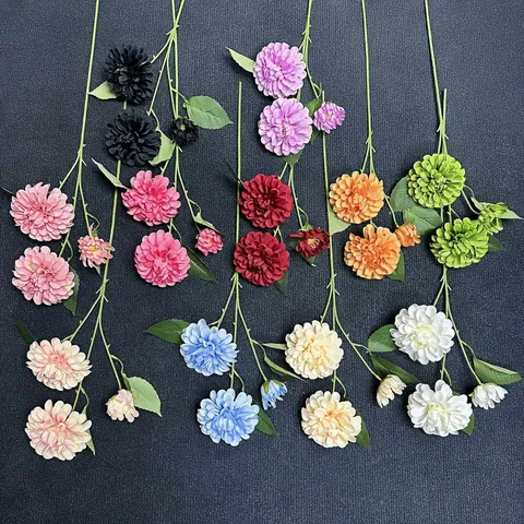 Artificial Dahlia Satin Flower Stem Realistic Fake Daisy Floral Arrangement For Home Wedding Party Table Decoration