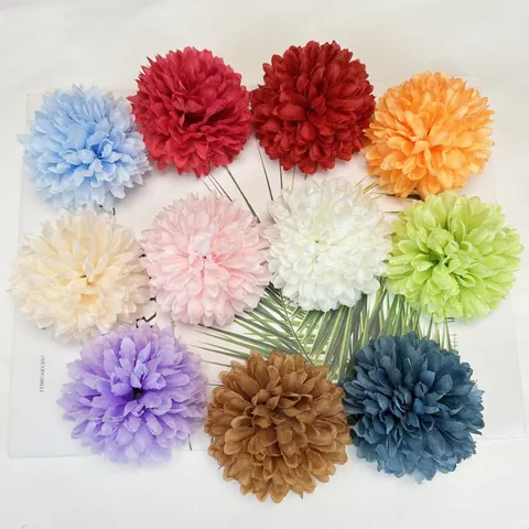 Artificial Hydrangea Flower Head Silk Look Fabric Pom Pom Chrysanthemum For DIY Crafts Wedding Home Party Decor Multicolor