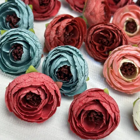 Testa di Fiore in Raso Artificiale Retro Camelia Rosa per Artigianato DIY Matrimonio Casa Festa Decorazione Petali a Strati