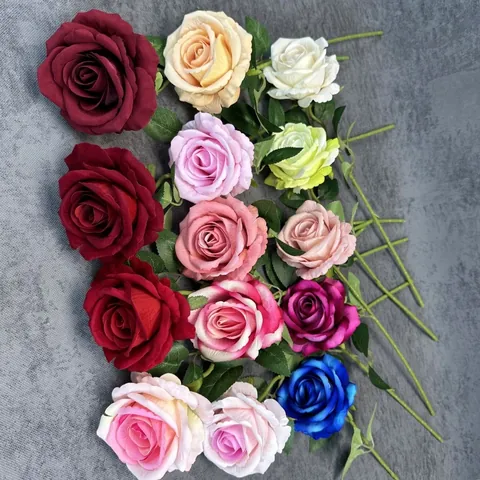 Realistic Velvet Artificial Rose Flower Single Long Stem Silk Fake Rose For Home Wedding Party Decoration Floral Ornament