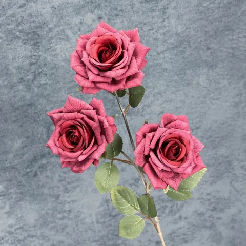 3 Heads Artificial Rose Vintage Realistic Satin Fabric Fake Flower Stem For Wedding Party Home Office Decor Table Arrangement