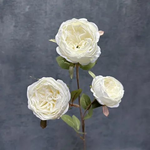 Rama de Rosa Austin Artificial Retro 3 Cabezas Borde Quemado Flores de Tela Aspecto Satén para Decoración del Hogar Boda Fiesta
