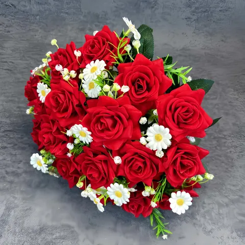 Ramo de Rosas de Terciopelo Artificial Rojo Flor de Seda de Simulación para Boda Hogar Decoración Fotografía Accesorios Gran Adorno