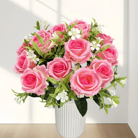 Large Artificial Rose Bouquet Silk Fabric Fake Flower Bridal Wedding Hand Bouquet Home Party Table Decoration Floral Accessory